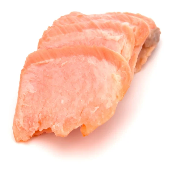 Segmenti di salmone affumicato isolati su fondo bianco ritaglio. Preparazione — Foto Stock