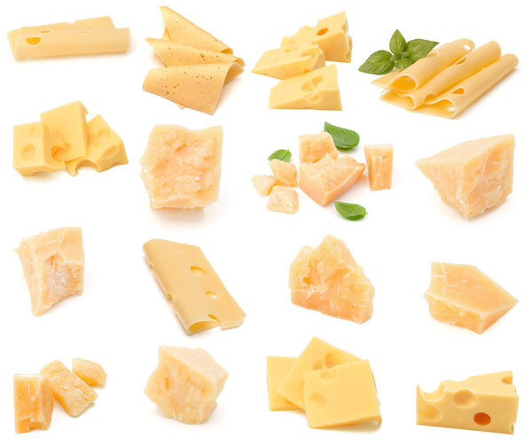 Cheese collection isolated on white background. Set of different