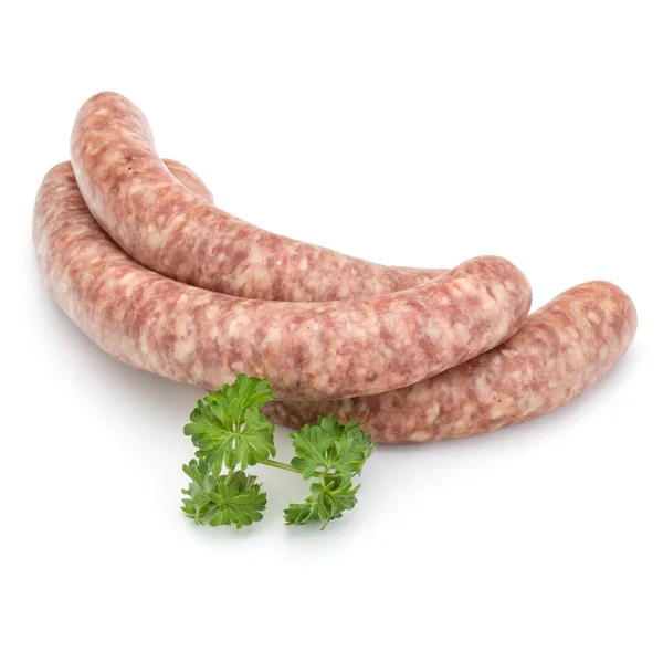 Raw sausage with parsley leaf isolated on white background — Stock Photo, Image