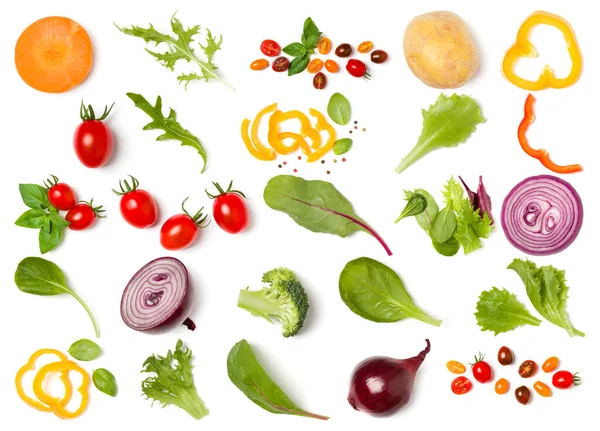 各种蔬菜和沙拉叶的创意布局。 Fla — 图库照片