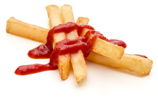 Französisch gebratene Kartoffeln mit Ketchup isoliert auf weißem Hintergrund — Stockfoto