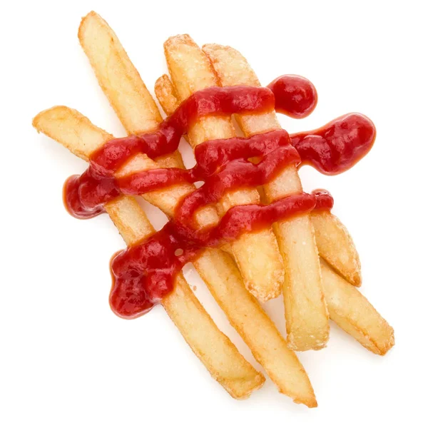 Batatas fritas francesas com ketchup isolado sobre fundo branco — Fotografia de Stock