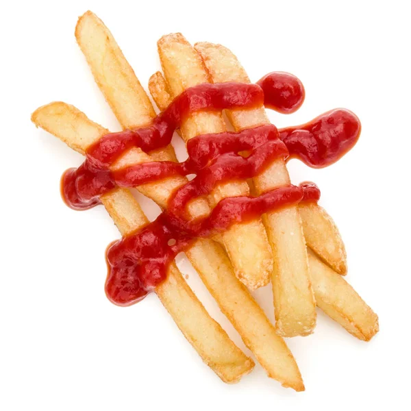 French Fried Potatoes with ketchup isolated on white background — Stock Photo, Image