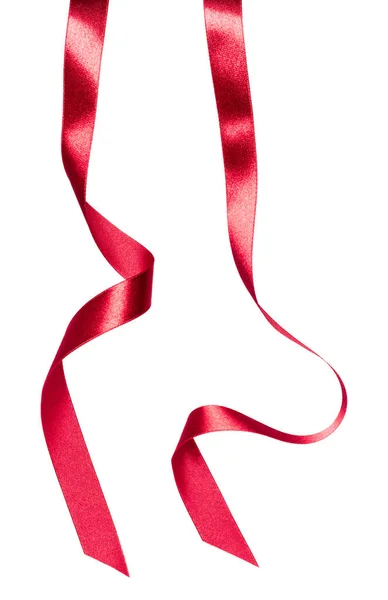 Shiny satin ribbon in red color isolated on white background clo — Stock Photo, Image
