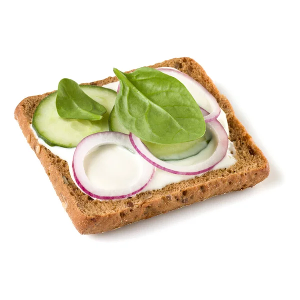 Aberta rosto sanduíche crostini isolado no fundo branco closeu — Fotografia de Stock