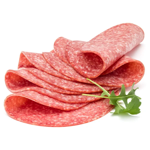 Salami smoked sausage slices isolated on white background — Stock Photo, Image