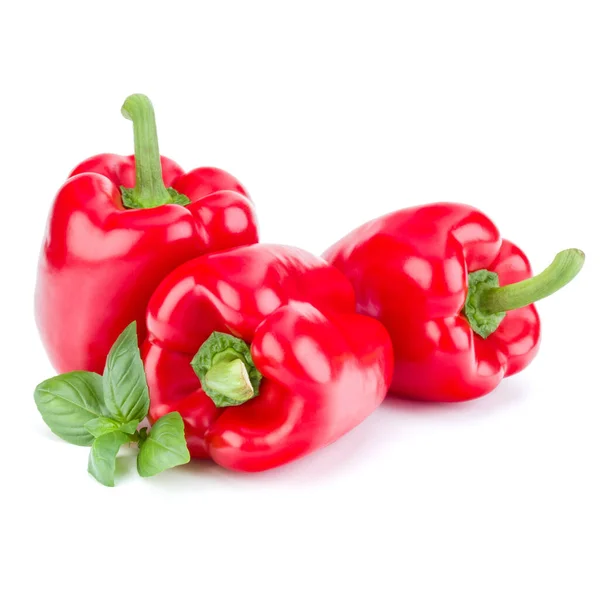 Three sweet bell peppers isolated on white background cutout — Stock Photo, Image
