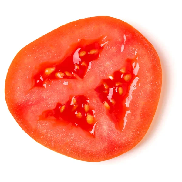 Tomatenscheibe isoliert auf weißem Hintergrund. Draufsicht, flache Lage — Stockfoto