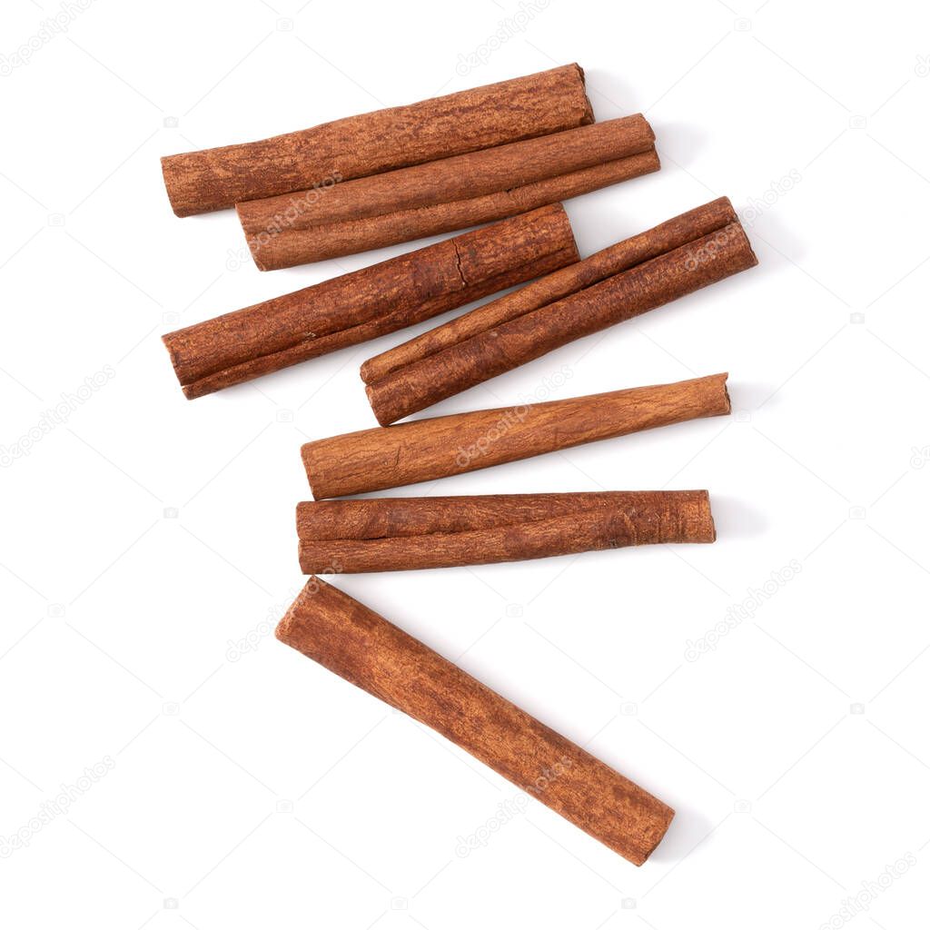 Cinnamon sticks isolated on white background closeup. Canella sp