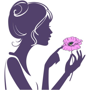 Pretty genç kız pembe haşhaş çiçek.