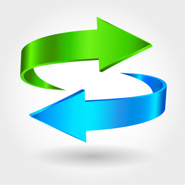 Arrows Sign. Blue Green Color. Isolated On White 