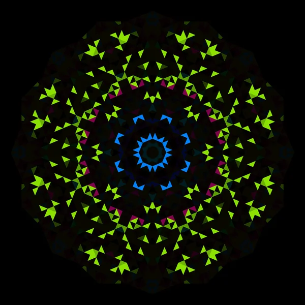 Soyut Geometrik Parlak Kaleydoskop Deseni. Çember Simetrik Tasarımı. Yuvarlak Çiçek Süslemesi — Stok fotoğraf