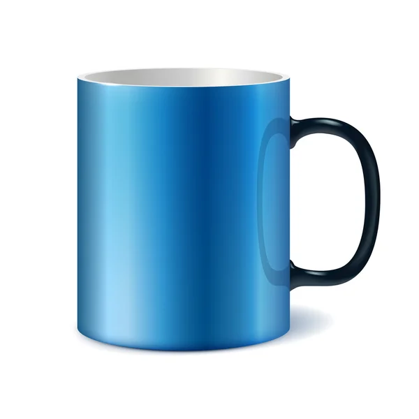 Blue and white big ceramic cup with black handle for printing corporate logo — Stock Photo, Image