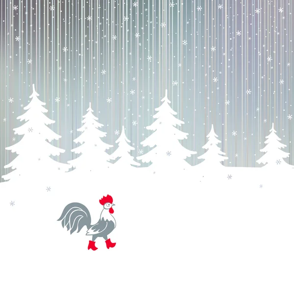 Gallo che cammina su un inverno nevoso la foresta magica . — Vettoriale Stock