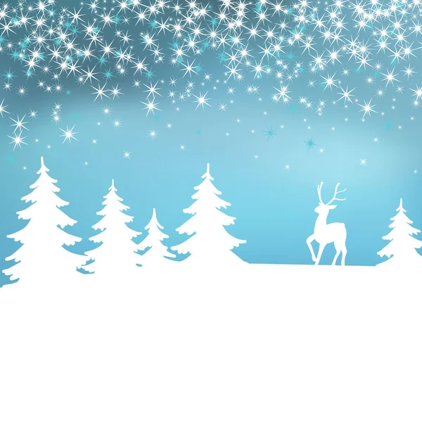 Christmas background. Winter landscape with deer. White fairy forest. — Stock Vector