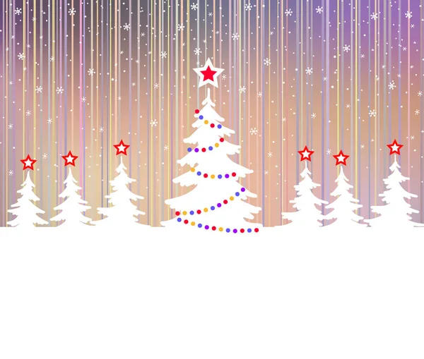 Kerstboom met ster en slingers. Polar lampen. — Stockvector