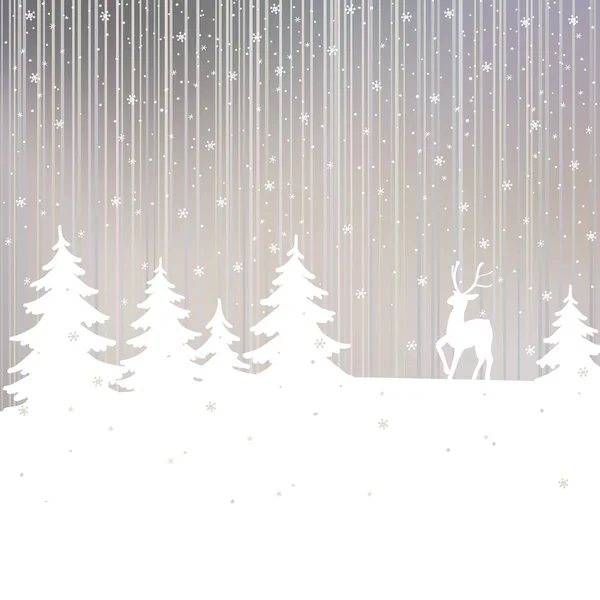 Christmas background. Winter landscape with deer. White fairy forest. — Stock Vector