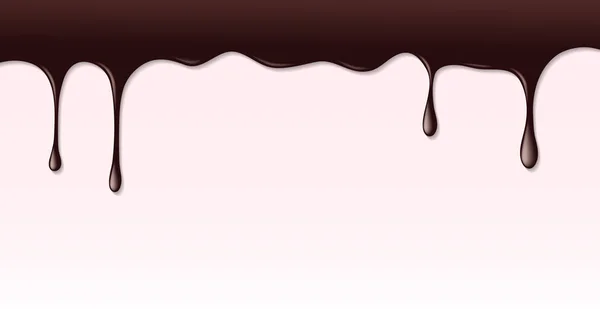 Jarabe de chocolate negro goteando sobre fondo rosado pastel — Archivo Imágenes Vectoriales