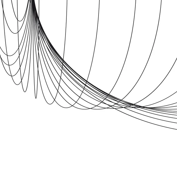 Fond géométrique abstrait. Courbes aux lignes fines divergentes en perspective . — Image vectorielle