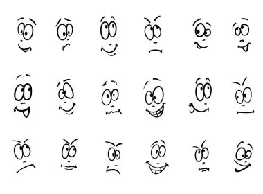 Duygu, karikatür yüz ifadeleri kümesi vektör.