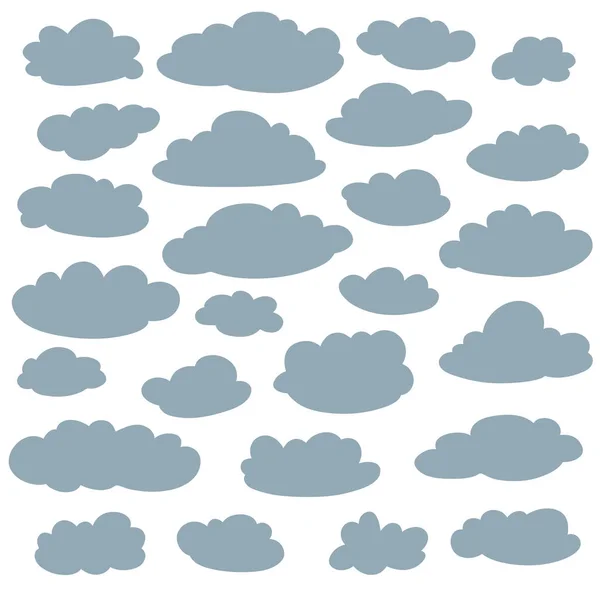 Sylwetki kolekcji w chmurze. Zbiór kształtów wektorowych kreskówka ładny prosty chmury — Wektor stockowy