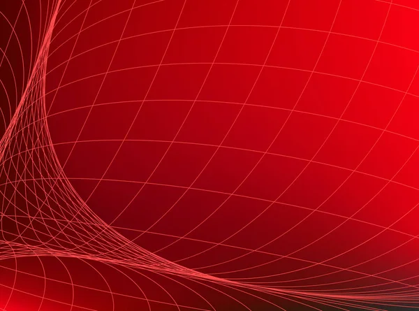 Fondo rojo abstracto con red. Líneas curvas en el espacio simulando una superficie redondeada . — Vector de stock