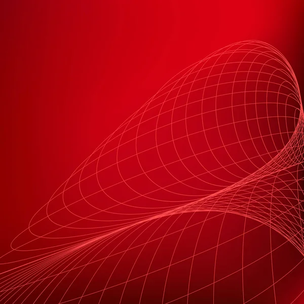 Fondo rojo abstracto. Curvas geométricas divergentes líneas finas en perspectiva — Vector de stock