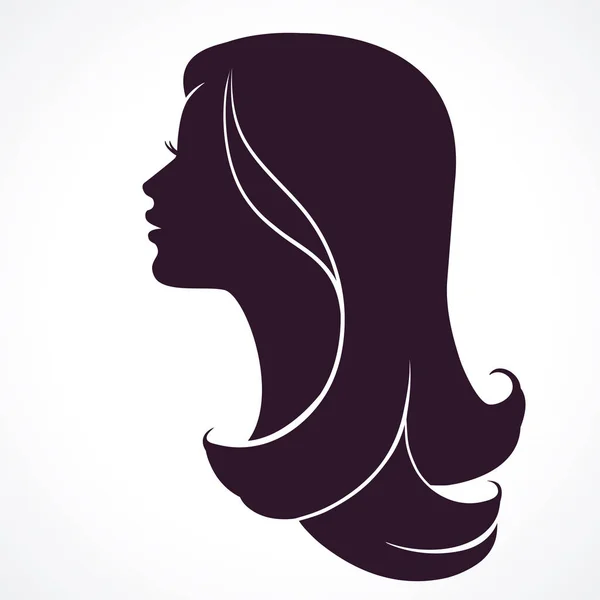 Perfil facial de mujer. Silueta de cabeza femenina. Peinado pelo largo — Vector de stock