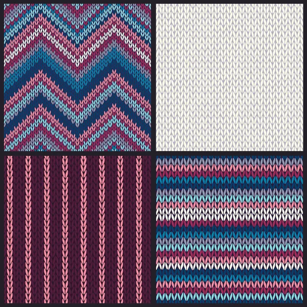 Seamless knitted pattern. Set of blue pink white gray color backgrounds — Stock Vector