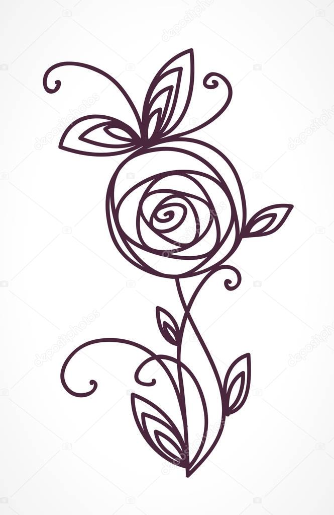 Download Rose. Stylized flower symbol. Outline hand drawing icon. Decorative element for wedding ...