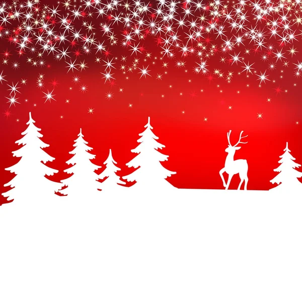Christmas background. Winter landscape with deer — Stock Vector