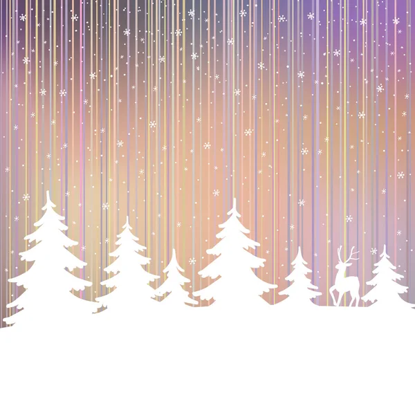 Christmas background. Winter landscape with deer. White fairy forest — Stock Vector