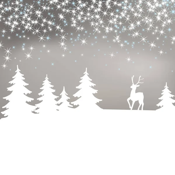 Jul bakgrund. Vinterlandskap med rådjur. — Stock vektor