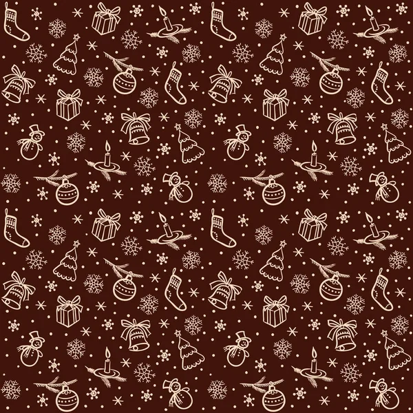 Christmas seamless vector pattern. Dark brown and golden decorative design. Happy New Year background. — Stock Vector