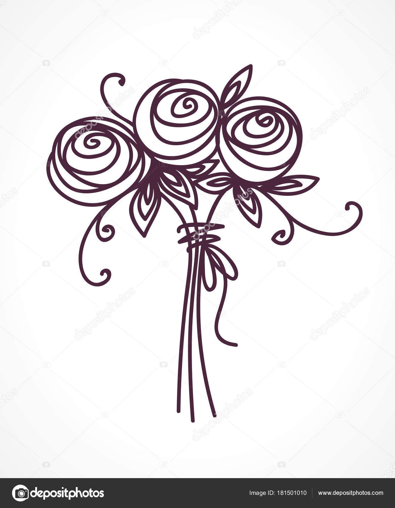 Bouquet De Fleurs Dessin à Main Roses Stylisées Image