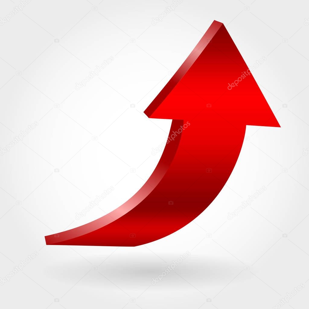 Red arrow and neutral white background. 3D illustration