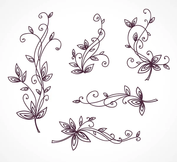 Floral Διακοσμητικά Σετ Για Σχεδιασμό Μαύρο Και Άσπρο — Διανυσματικό Αρχείο
