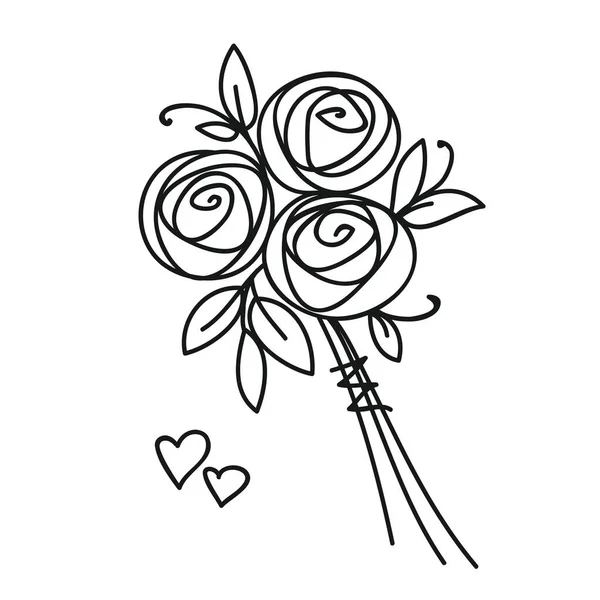 Ramo de flores. Rosas estilizadas dibujo a mano. Regalo para boda, cumpleaños — Archivo Imágenes Vectoriales