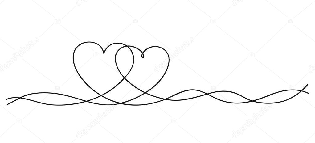 Hearts. Continuous line art drawing. Friendship concept. Best friend forever. Black and white vector illustration.