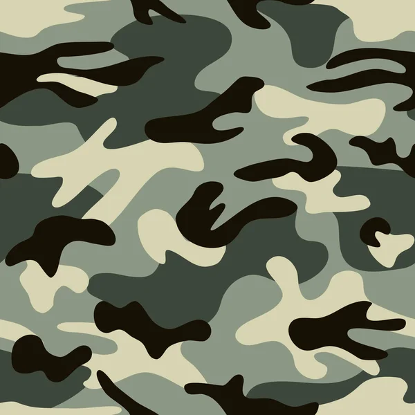 Seamless classic camouflage pattern. Camo fishing hunting vector background. Masking green brown black color military texture wallpaper. Army design for fabric paper vinyl print — Stock Vector