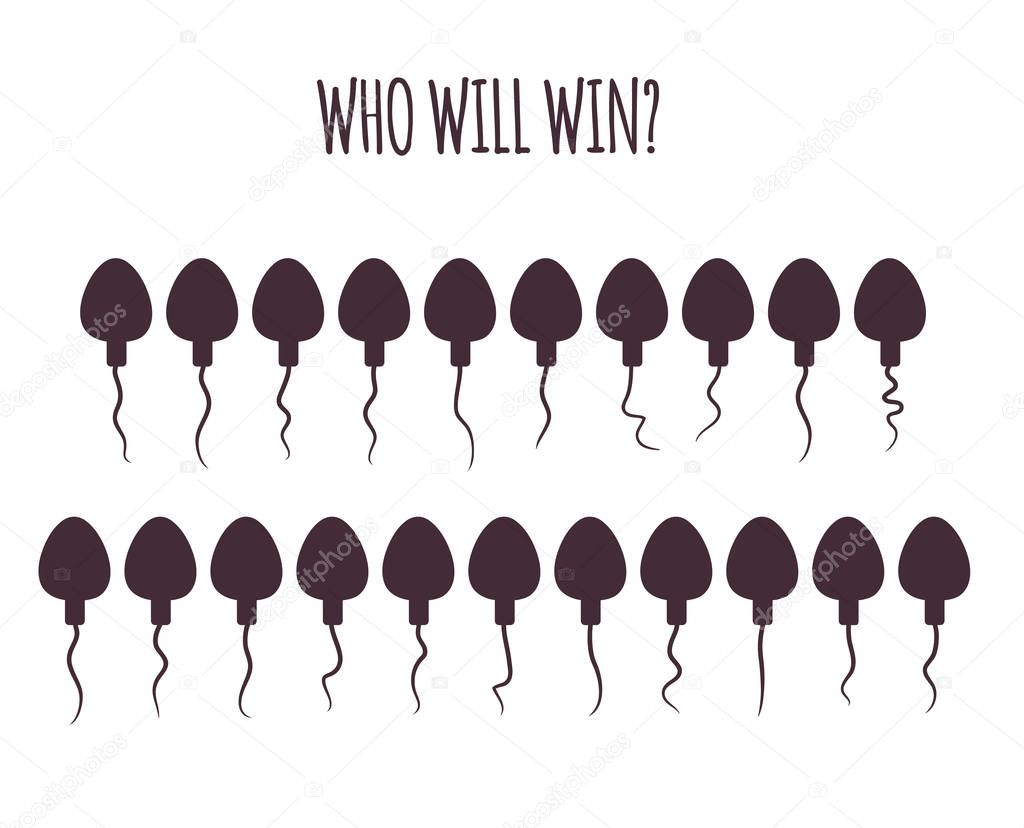 Spermatozoons. Set of different funny characters. Competition concept who will be the winner. Vector illustration.