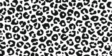 Kusursuz leopar kürkü deseni. Modaya uygun vahşi leopar desenli arka plan. Modern panter hayvan dokusu tekstil baskısı tasarımı. Tarz vektörü siyah ve beyaz illüstrasyon