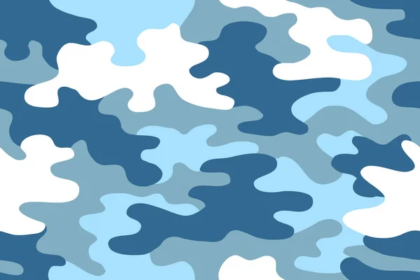 Seamless classic camouflage pattern. Camo fishing hunting vector background. Masking white grey blue color military texture wallpaper. Army design for fabric paper vinyl print. — Stock Vector