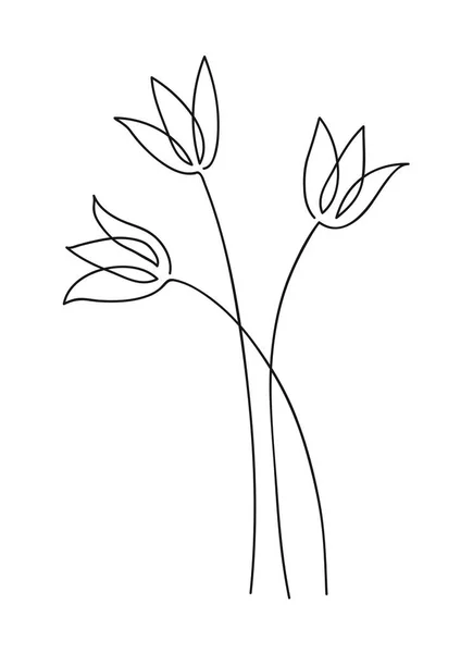 Schöner Tulpenblumenstrauß. Line Art Konzeptdesign. Durchgehende Linienziehung. — Stockvektor