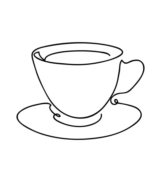 Taza de café línea continua arte dibujo a mano. Logo de la cafetería. Esquema estilo dibujado dibujo vector ilustración . — Vector de stock