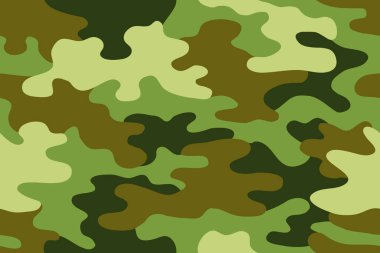 Kusursuz klasik kamuflaj modeli. Kamuflajlı avlanma vektörü. Maskeli yeşil, kahverengi, askeri desenli duvar kağıdı. Kumaş kağıt vinil baskı için ordu tasarımı.