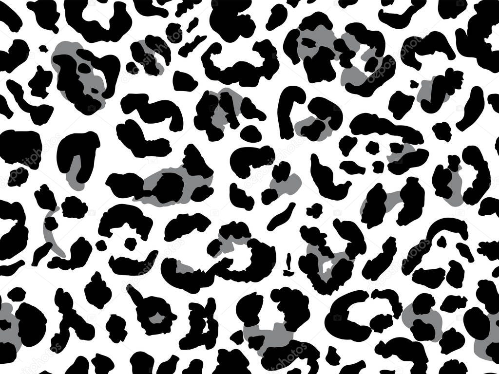 Seamless leopard fur pattern. Fashionable wild leopard print background. Modern panther animal fabric textile print design. Stylish vector black grey and white illustration