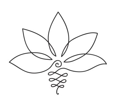 Lotus simgesi. Lotus çiçek Logo anahat illüstrasyon. Siyah beyaz el çizilmiş çizgi sanat stili