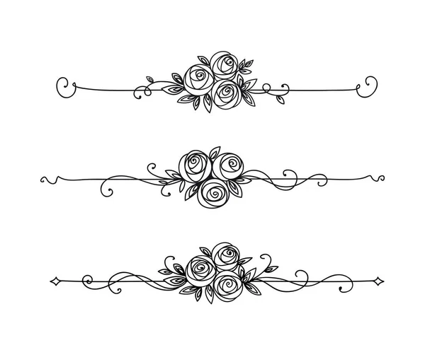 Patrón floral elegante en blanco y negro. Elemento vintage para decoración de línea de arte. Esquema de flor rosa. — Archivo Imágenes Vectoriales