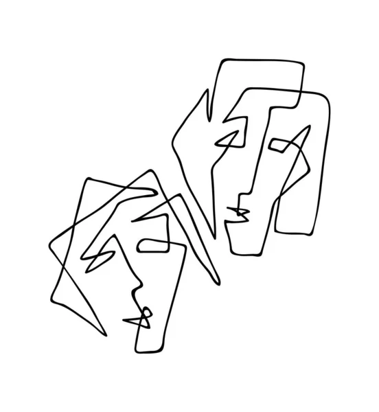 Paar Frau und Mann. Mode, Freundschaft und Liebe. Schwarz-weiße, handgezeichnete Linienkunst. Abstrakte Skizzenvektorillustration — Stockvektor